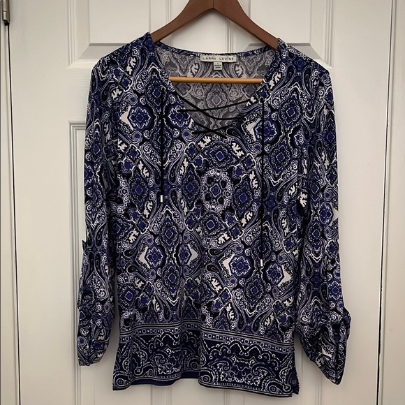 Larry Levine Tops - Blue , White and Black Paisley Blouse